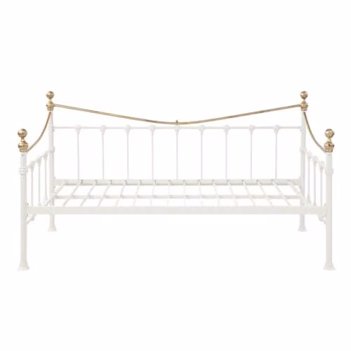SlumberWorx Newnham Classic Victorian Style Metal Day Bed Frame, White, 90 x 190 cm – 2