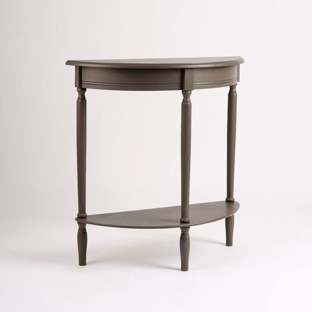 Scottish Everlastings Ltd Modern Half Round Wood Hallway Table in Brown and Green, W/D/H: 71.0 x 68.5 x 25.5 cm – 2