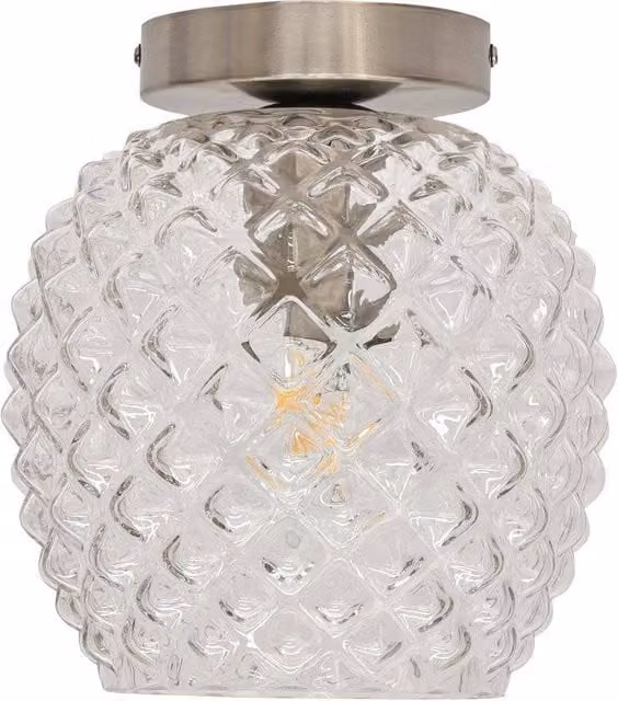 First Choice Lighting Baine Round Ceiling Light Fitting with Transparent Glass and Silver Metal Finish – 1