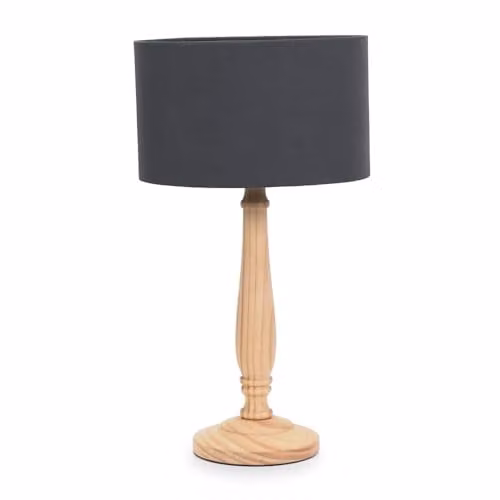 ValueLights Traditional Wood Candlestick Table Lamp with Grey Fabric Drum Shade and LED Bulb