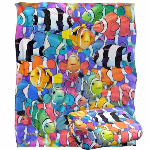 JQ Licensing Royce McClure Humbugs and Clown Fish Pattern Super Soft Microfibre Throw Blanket, Multicolour, W: 152 cm, D: 127 cm – 1