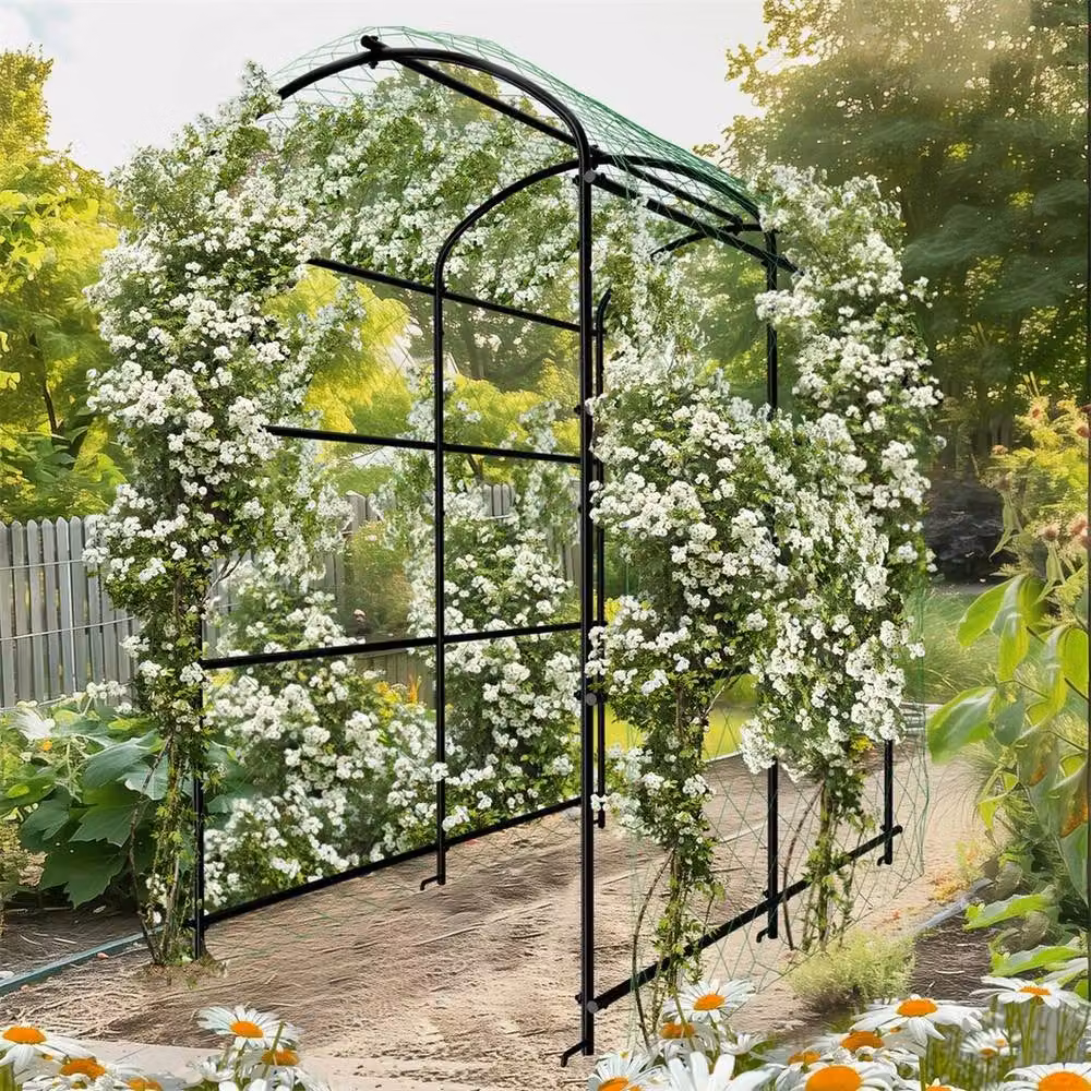 NESTLUNE Black Metal Trellis Support for Pea, Bean and Cucumber Climbers, W: 100 cm, D: 15 cm, H: 15 cm – 4
