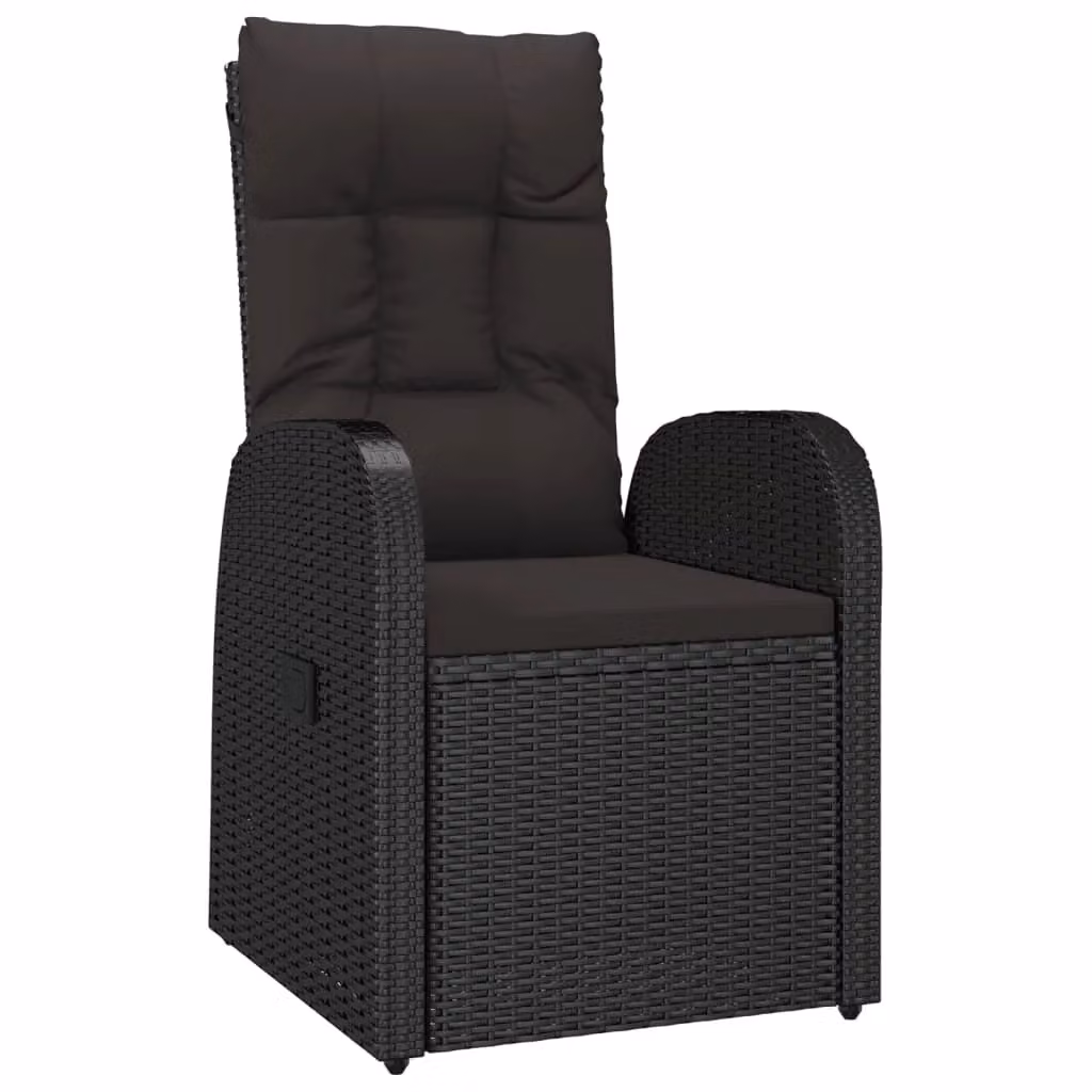 Berkfield Home Set of 2 Black Poly Rattan Reclining Garden Chairs with Weatherproof Cushions and Armrests – 3