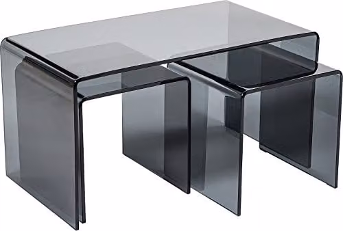 Thats Furniture Modena Set of 3 Black Glass Nest of Tables, W: 86 cm, D: 46 cm, H: 38 cm – 1
