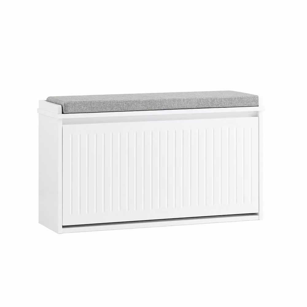 SoBuy Modern White Shoe Rack and Hallway Bench with Fabric Details, W/D/H: 80 x 45 x 155 cm – 2