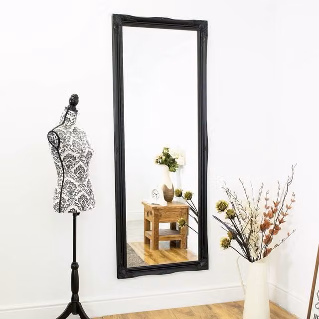 MirrorOutlet Black Shabby Chic Ornate Rectangular Wall Mirror, H: 198 cm, W: 75 cm
