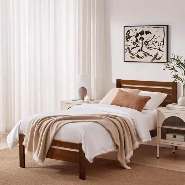 FurnitureboxUK Declan Single Bed Frame in Brown Lacquered Solid Pine