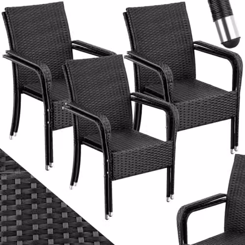 tectake Set of 6 Modern Rattan Garden Chairs in Black and Grey with Metal Frame for Garden, Balcony or Terrace, H 90.0 x W 67.0 x D 58.0 cm, W/D/H: 67.0 x 58.0 x 90.0 cm – 1