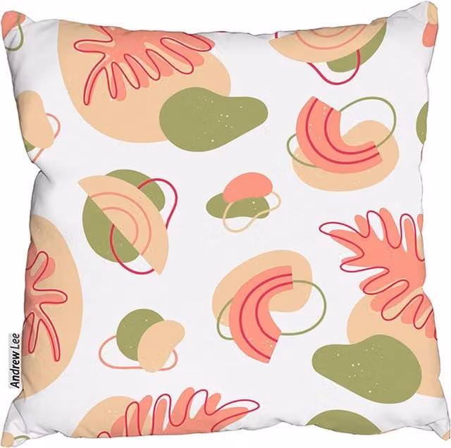 Benjamin Tate Design LTD Botanical Elements Line Art Outdoor Square Cushion, Pink and White, W: 60 cm x D: 60 cm x H: 60 cm
