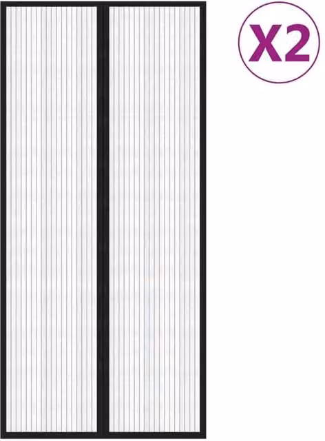 Berkfield Home Insect Door Curtains with Magnetic Blocks, Black, W: 110 cm, H: 220 cm, 2 Pack