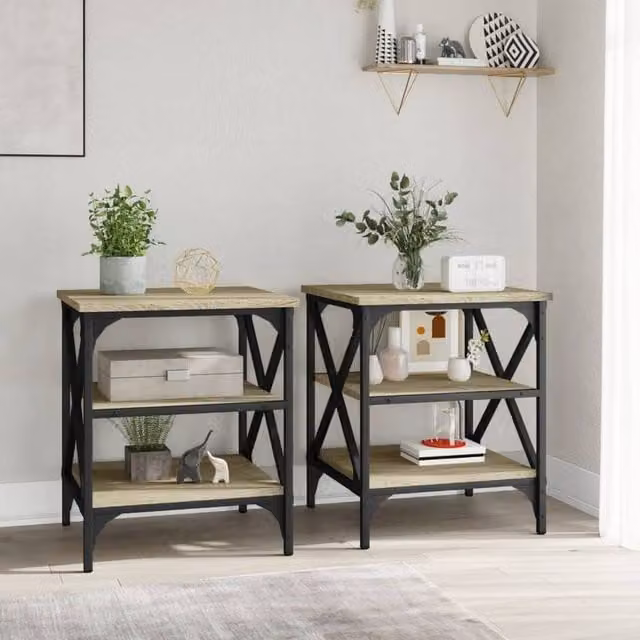 Berkfield Home Set of 2 Sonoma Oak Side Tables in Brown, W/D/H: 40 x 42 x 50 cm