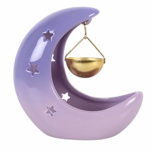 Something Different Wholesale Floral Purple Hanging Crescent Moon Oil Burner with Tealight Holder – 1