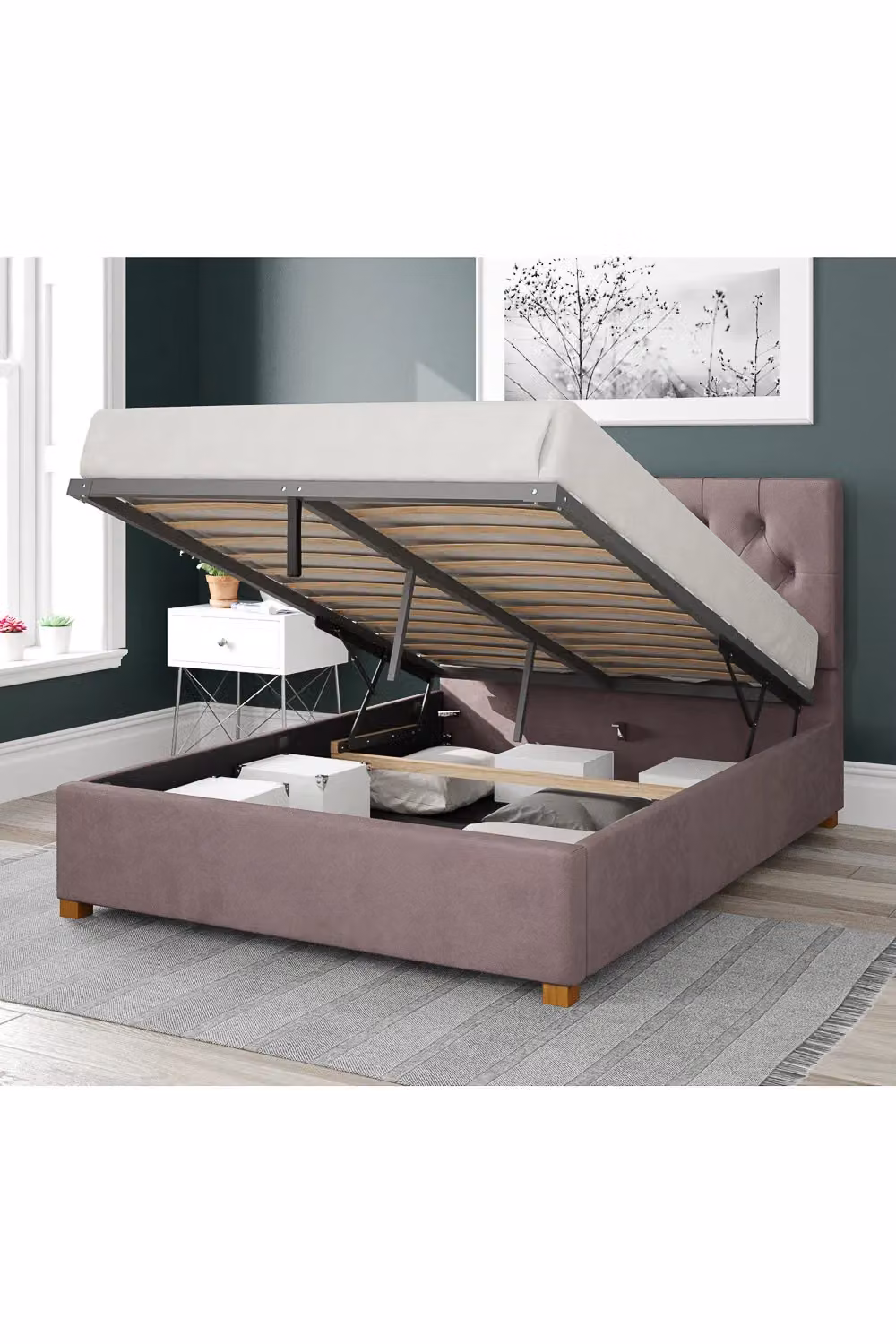 Aspire Olivier King Size Upholstered Ottoman Storage Bed in Pink Plush Velvet – 2