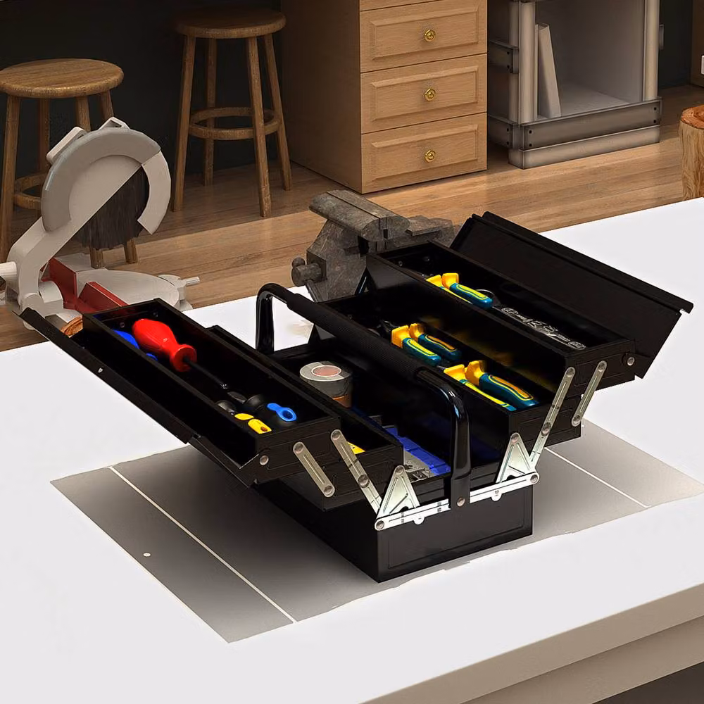 STILVORA Steel Tool Box with 5 Trays, Black – 2