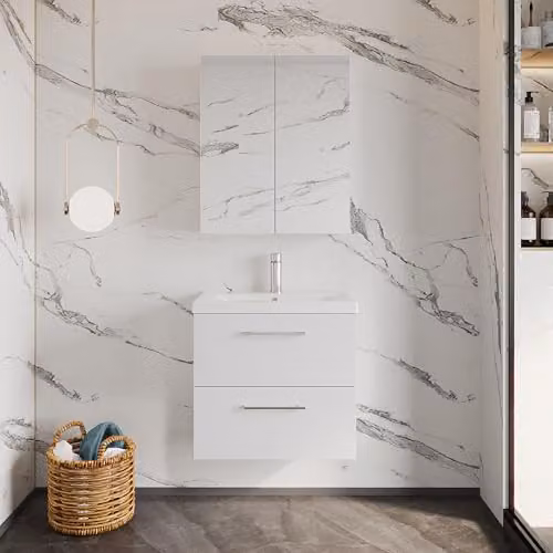 Balterley Wall Hung 2 Soft Close Drawer Bathroom Vanity Unit with Basin, Satin Green and White, W/D/H: 61.0 x 39.0 x 57.9 cm – 4