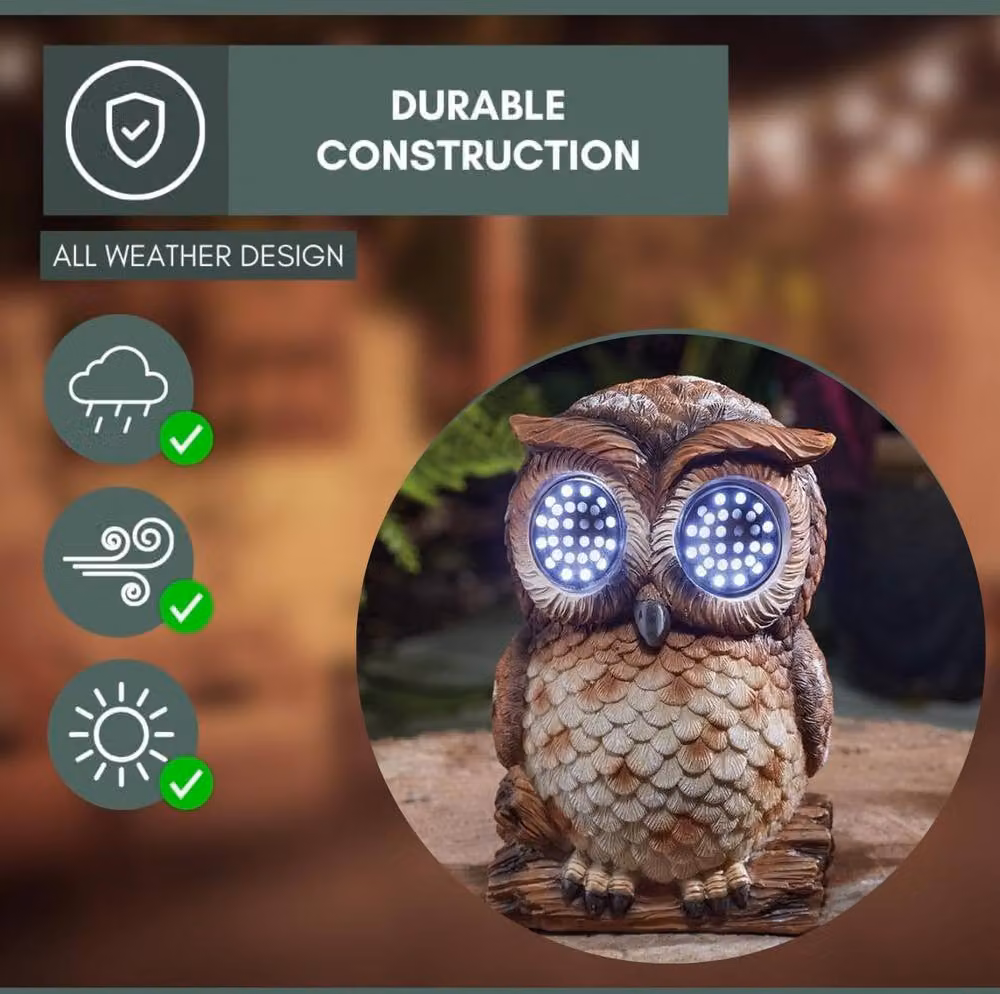Marco Paul Solar Blinkin Owl Garden Ornament, Brown, Height: 18 cm – 4