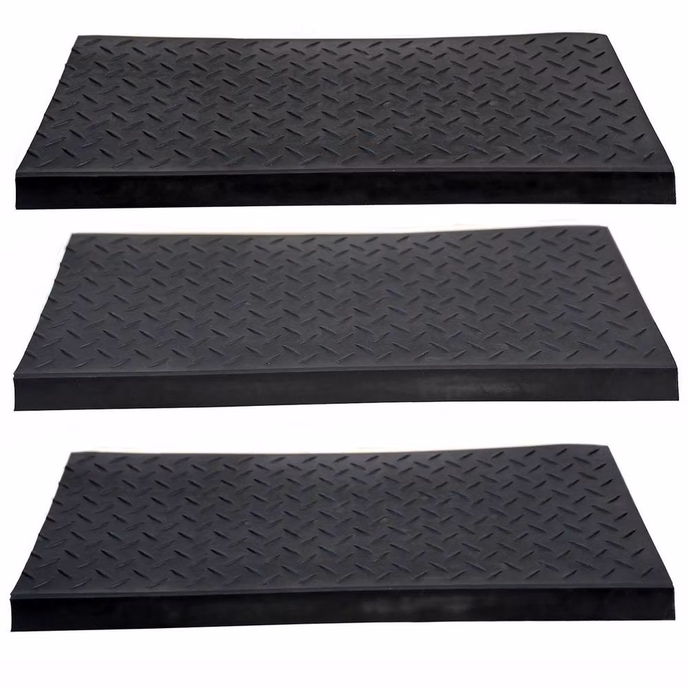 VOGREX Non-Slip Rubber Stair Treads, 3-Step Geometric Diamond Pattern Staircase Cover, Black – 3