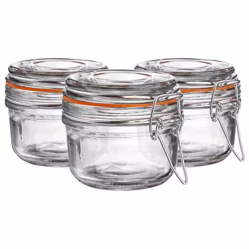 Argon Tableware Glass Spice Jars with Airtight Metal Clip Lids, Set of 3, 125ml, Transparent with Orange Seals – 1
