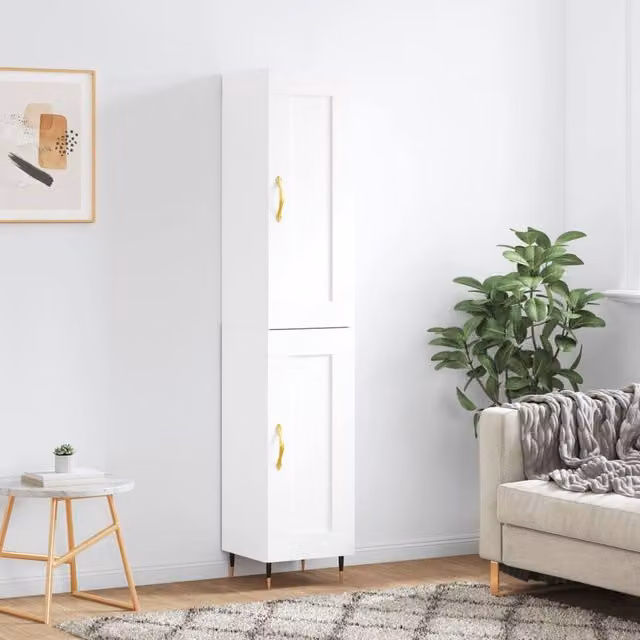 Berkfield Home White Modern Highboard with Hinged Doors, W/D/H: 34.5 x 34.5 x 180 cm – 1