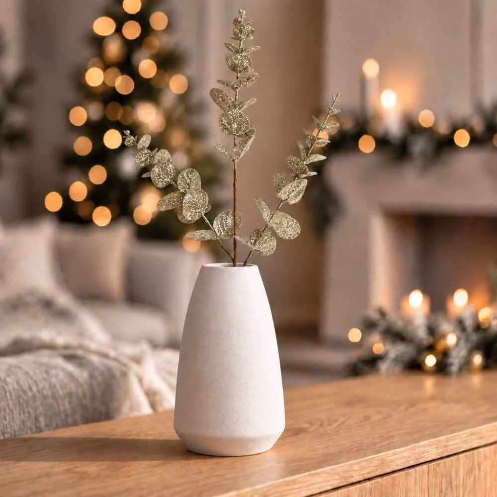 Shatchi Gold Champagne Glitter Artificial Eucalyptus Christmas Tree Picks, 12 Pack, Height: 55 cm – 2