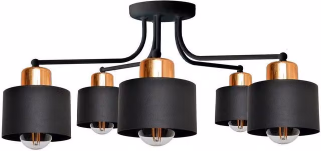 Netlighting Helam Edison Multi Arm Semi Flush Ceiling Light in Black and Copper, Diameter: 65 cm – 3