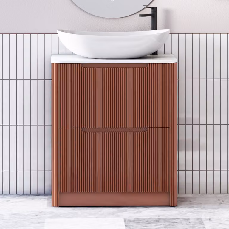 Royal Bathrooms Avenza Terracotta Clay Floor Standing 2 Drawer Vanity Unit with Cesar Basin and White Worktop, Width: 80 cm