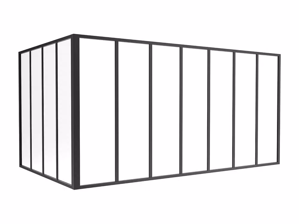 Vente-unique Corner Studio Glass Panelling in Powder-Coated Aluminium, Black, H: 210 cm, W: 120 cm – 2