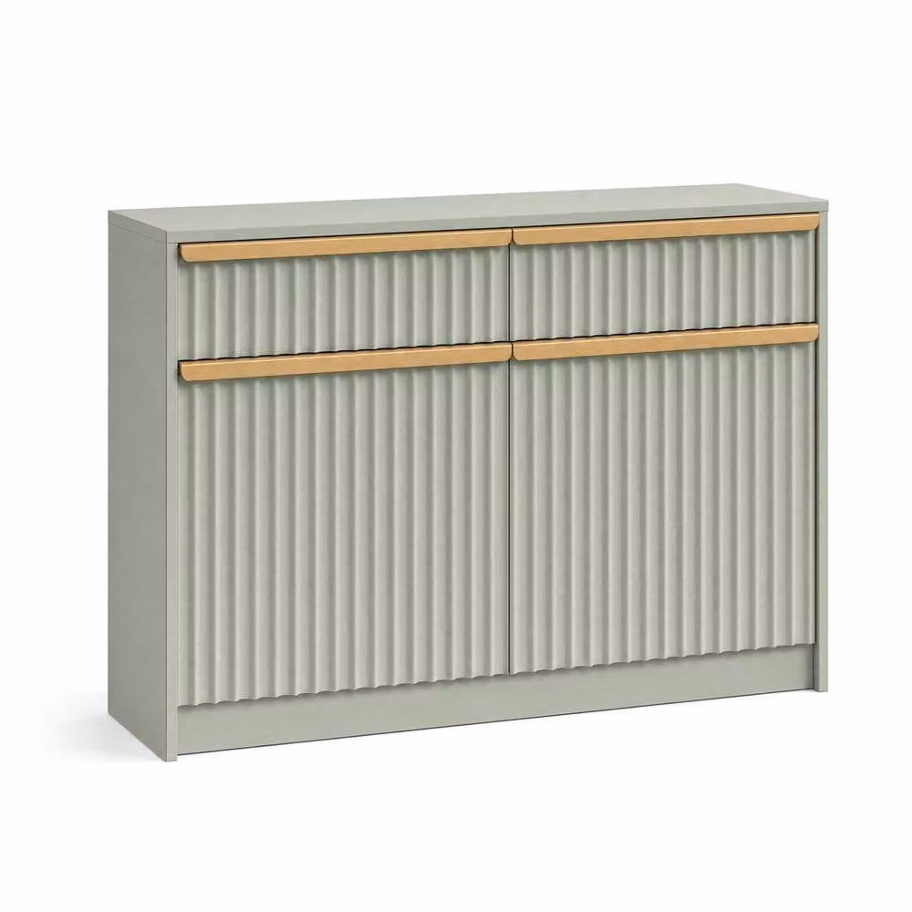 FWStyle Lania Green and Gold Scalloped 2 Door 2 Drawer Modern Sideboard Storage Unit – 2