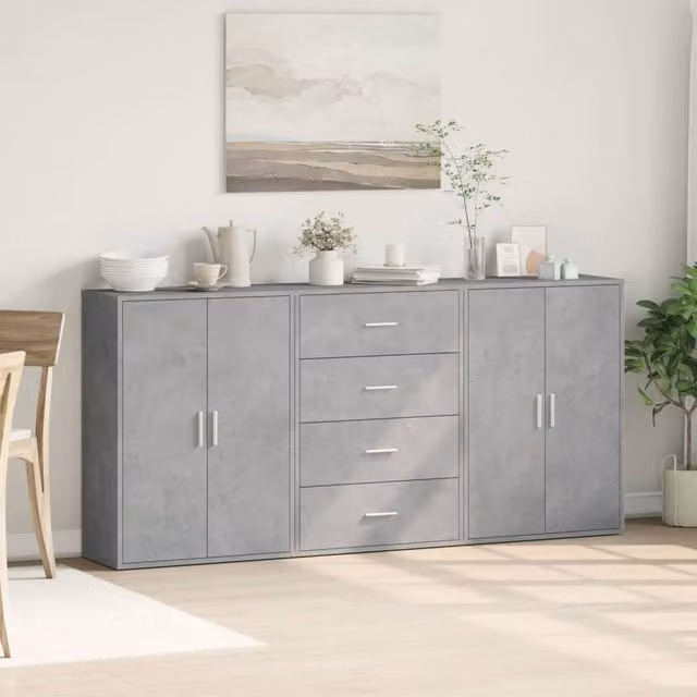 Berkfield Home Set of 3 Modern Sideboards in Concrete Grey, W/D/H: 60 x 31 x 84 cm