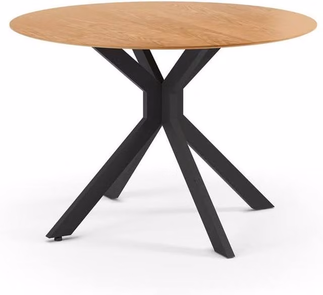 CALICOSY Round Folding Drop Leaf Table in Oak and Black Metal Finish, Diameter: 110 cm, Height: 75 cm – 1