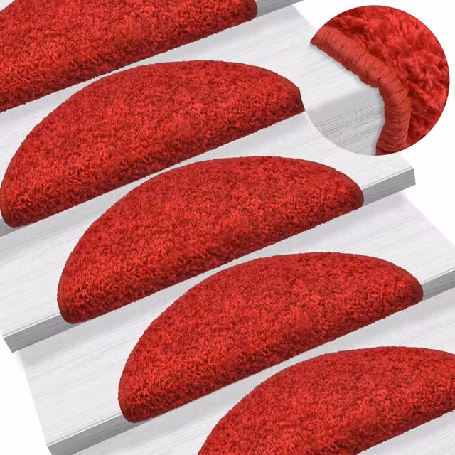 Berkfield Home Red Carpet Stair Treads, 15 Piece Set, W: 65 cm, D: 21 cm, H: 4 cm – 1