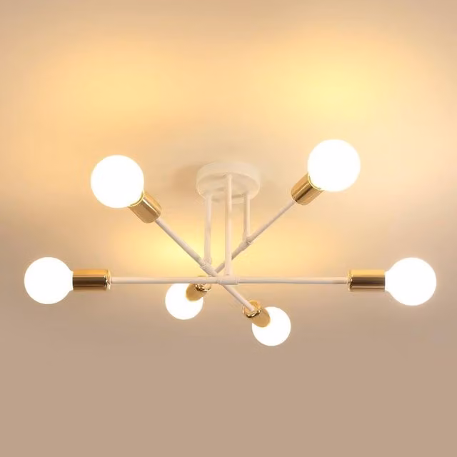 Goeco Sputnik 6-Arm Ceiling Chandelier in White, Diameter: 52 cm