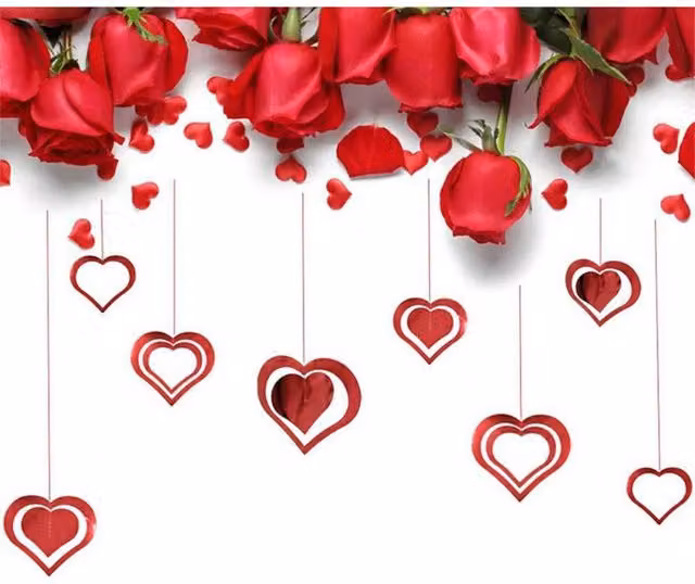 KDMD 7 Pack Red Glitter Hollow Heart Hanging Garland Ornaments for Valentine's Day, Weddings and Parties