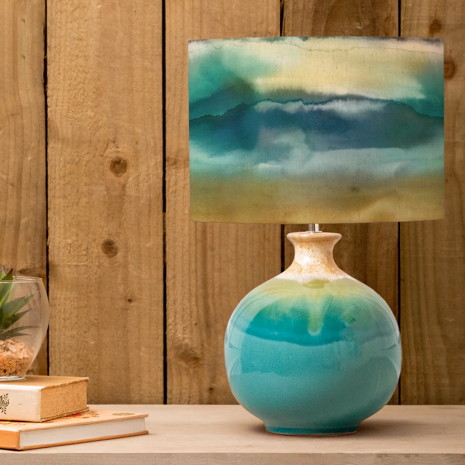 Voyage Maison Neso Tabletop Lamp with Fjord Eva Fabric Lampshade in Blue and Multicolour Ceramic – 2