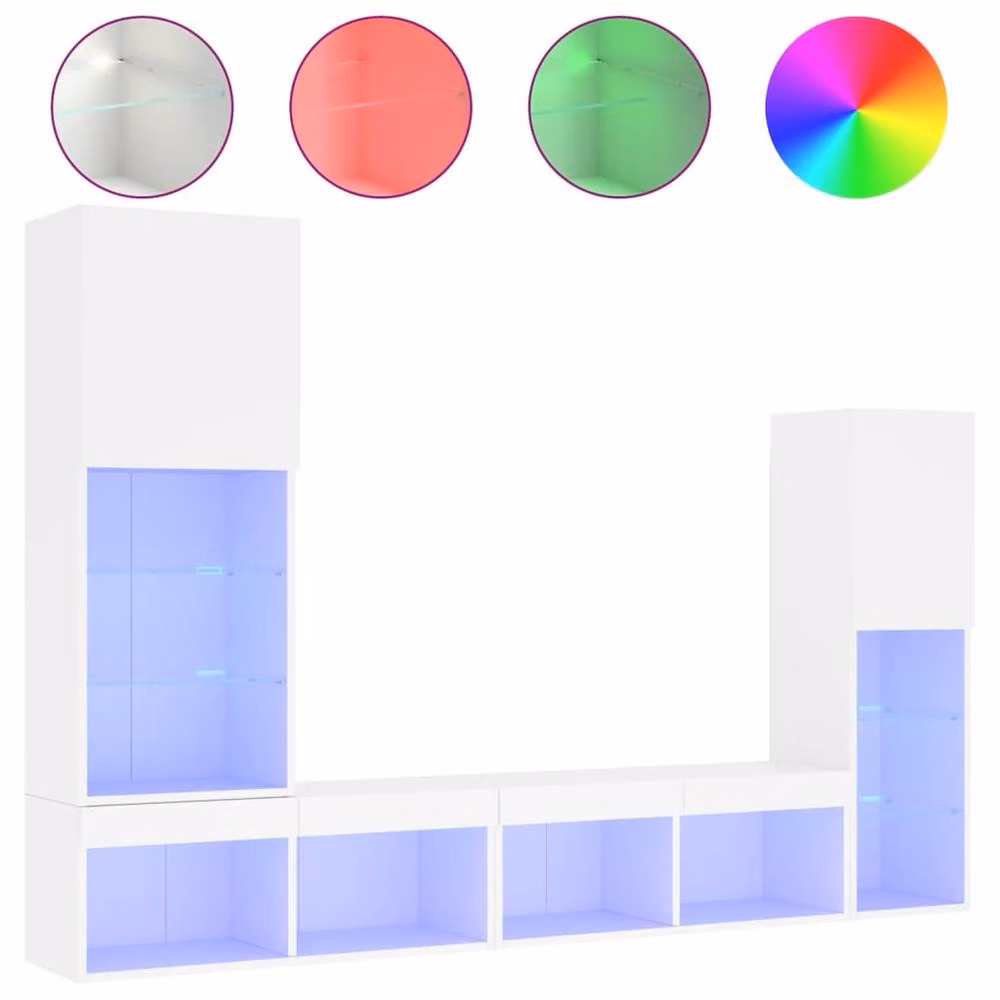 Berkfield Home 4 Piece Modern White TV Wall Unit Set with Integrated LED Lighting and MDF Lowboard – 2