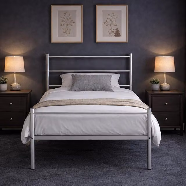 House of Home Extra Strong Single Metal Bed Frame with Under Bed Storage Space in Silver