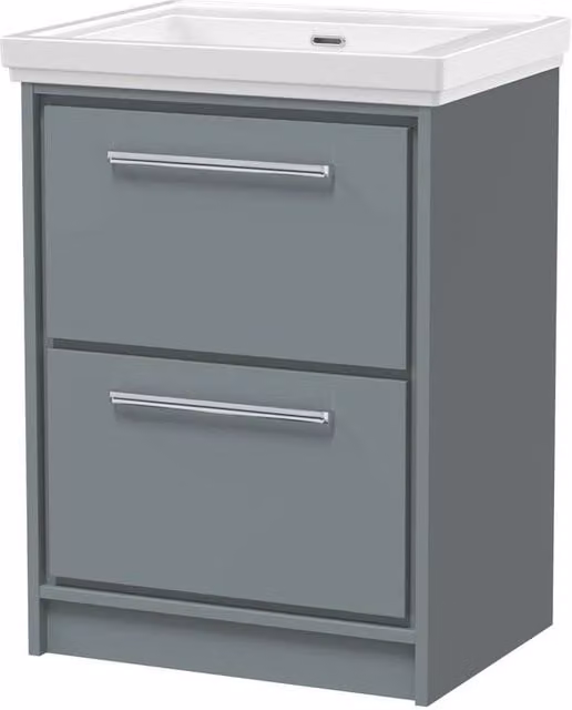 Balterley Modern 2-Drawer Floor Standing Bathroom Vanity with Fireclay Basin, Grey, Width: 60 cm – 1