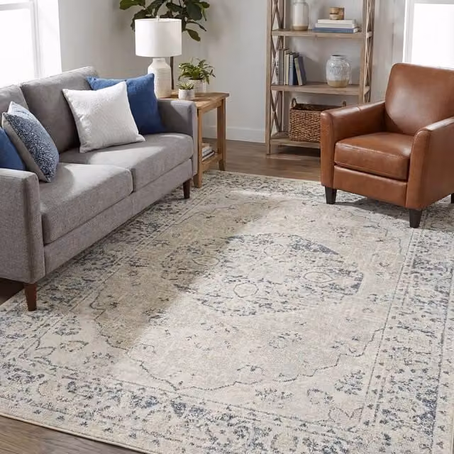 Livabliss Lilian Washable Vintage Boho Traditional Living and Dining Room Rug in Grey, Blue and Brown, W: 200 cm, D: 275 cm