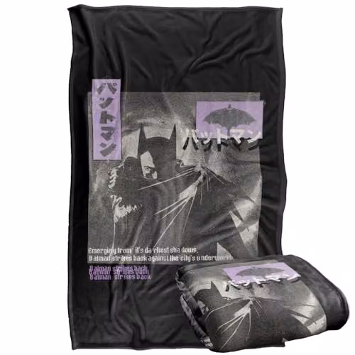 Warner Bros. Batman Kanji Darkest Shadows Super Soft Fleece Throw Blanket, Black and Multicolour, W: 91 cm, D: 147 cm