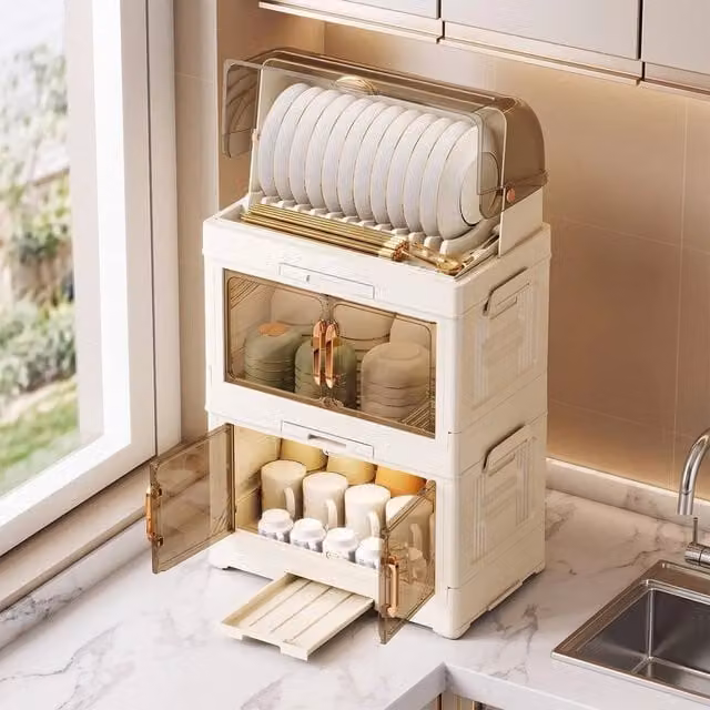 FLAVORA 3 Tier Cream White Plastic Drying Rack Storage Box – 1