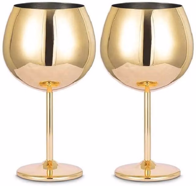 Homiu Gold Stainless Steel Gin Goblet Tumbler, 700ml, 2 Pack