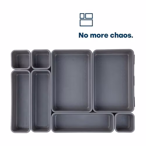 LIVIVO 8-Piece Interlocking Grey Plastic Drawer Organiser and Divider Set – 7