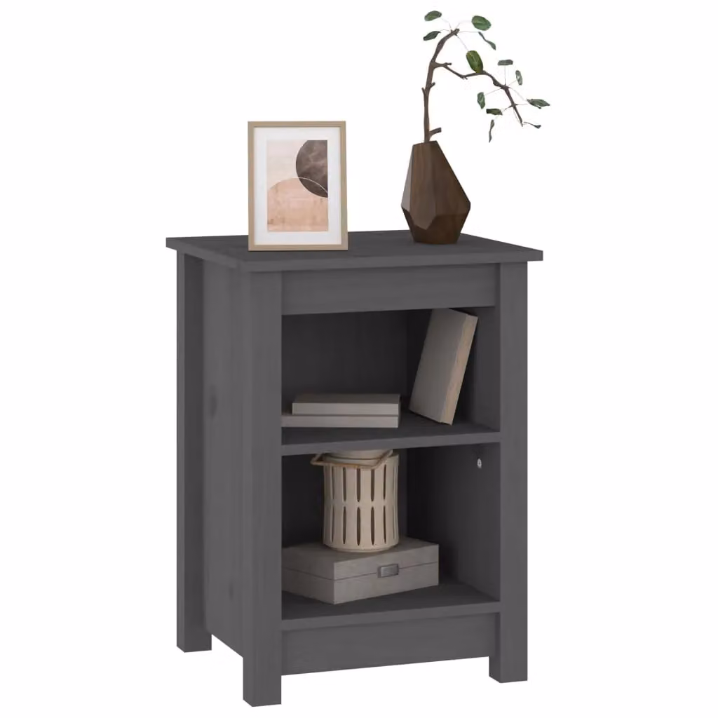 Berkfield Home Grey Solid Wood Pine Bedside Cabinet W: 40 cm, D: 35 cm, H: 55 cm – 3