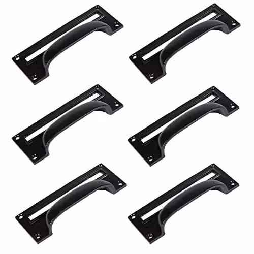Hammer and Tongs Black Matt Iron Filing Cabinet Drawer Pulls with Card Frames, Pack of 6, W: 13 cm x H: 5 cm – 2