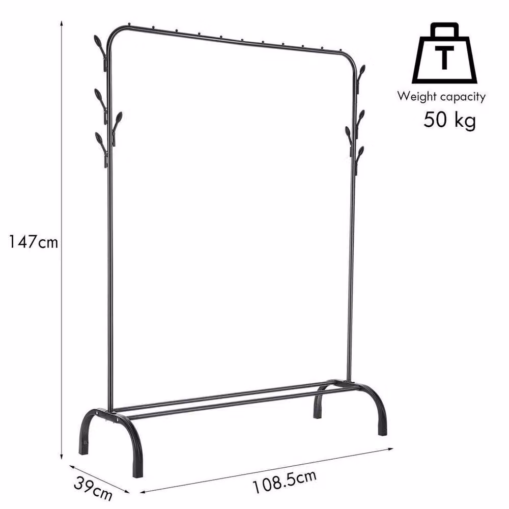 FLAVORA Super Heavy Duty Metal Clothes Rail in Matt Black, W: 50 cm, H: 147 cm, D: 14 cm – 3