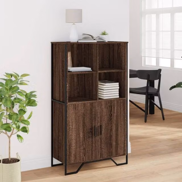 Berkfield Home Highboard in Brown Oak, W: 79.5 cm, D: 35.5 cm, H: 137.5 cm – 1