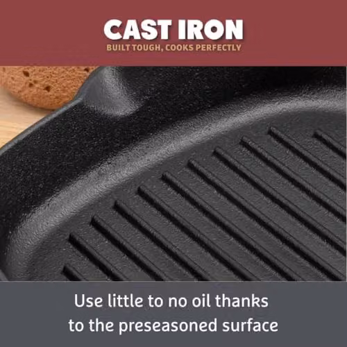 Prestige Black Cast Iron Grill Pan, 25 cm, Oven Safe – 3