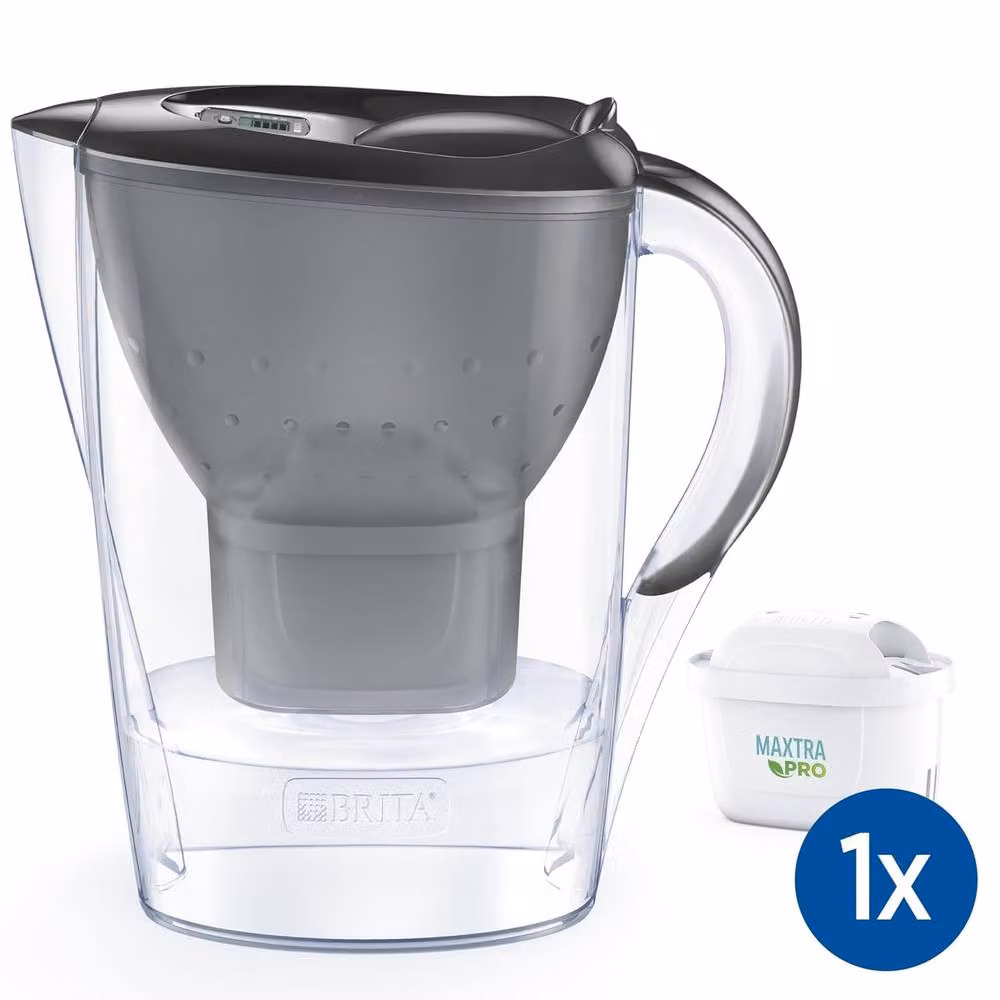Brita Marella Water Filter Jug in Grey with 2.4 l Capacity and 1x MAXTRA PRO Pure Performance Cartridge – 2