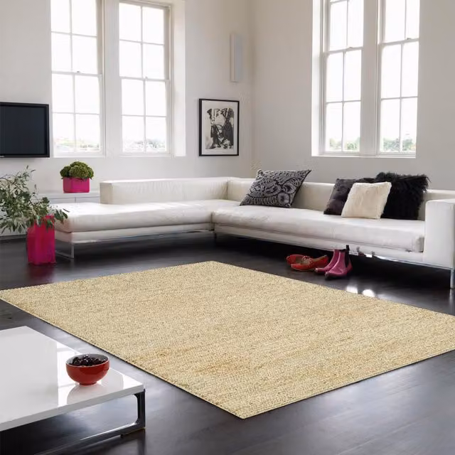 The Rug Shop UK Beige Handmade Modern Plain Jute Area Rug W: 200 cm, D: 300 cm – 1