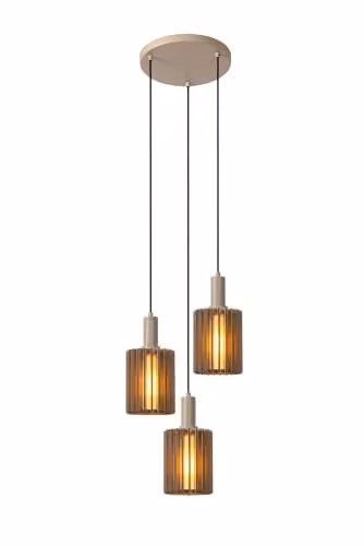 Lucide Lambres Suspended Pendant Light in Taupe with 3 x E27 Bulbs, Height Adjustable, W/D/H: 40 x 40 x 164 cm – 1